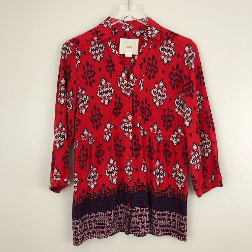 Maeve | Woodland Walk Red Button Down Blouse